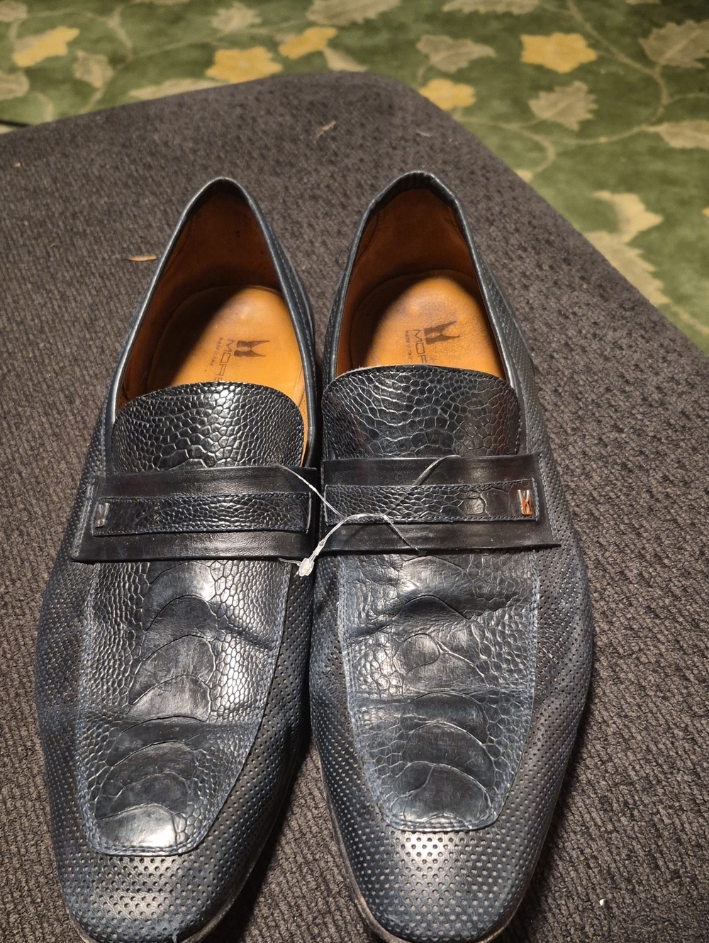 Moreschi Black Textured Leather Penny Loafers